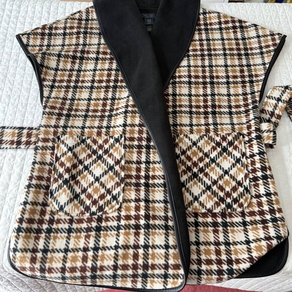 Rachel Roy biscotti and black plaid houndstooth belted wrap vest, S - Picture 5 of 9